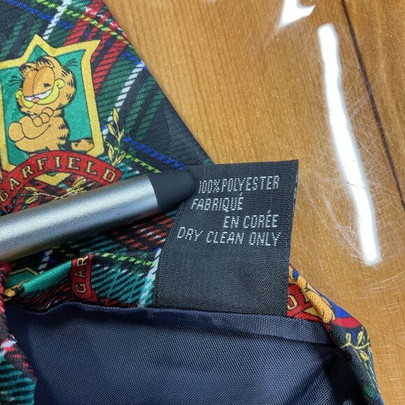 Vintage Cartoon Garfield Cat Tartan Plaid Necktie Multicolor Paws Addiction - Picture 7 of 7